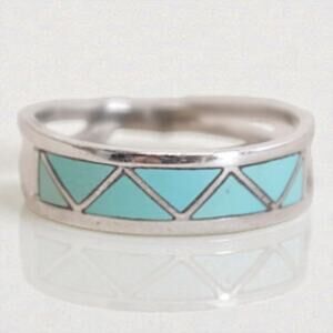 Signed JP Joanne Peina Zuni Sterling Silver Enamel Ring Vintage Size 6